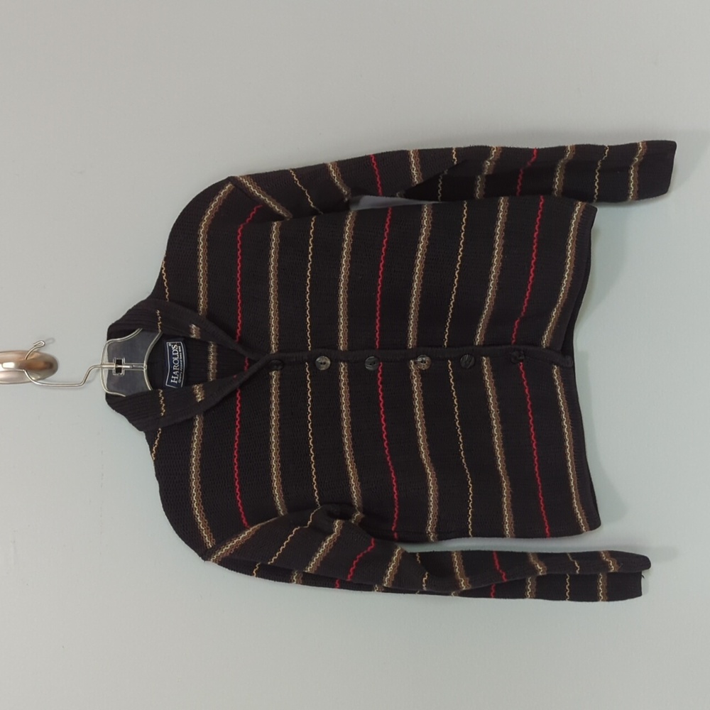Vintage Harold's Black Striped Button Up Sweater size Snall
